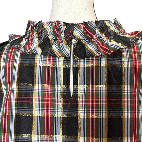 Talbots Plus Bow And Ruffle Neck Heritage Shell Blouse Celebrate Plaid Size 2X - Picture 4 of 14